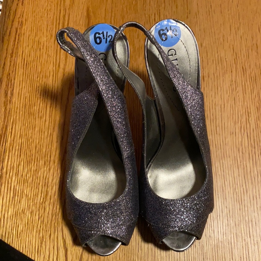 Guess grey glittery platform heels.